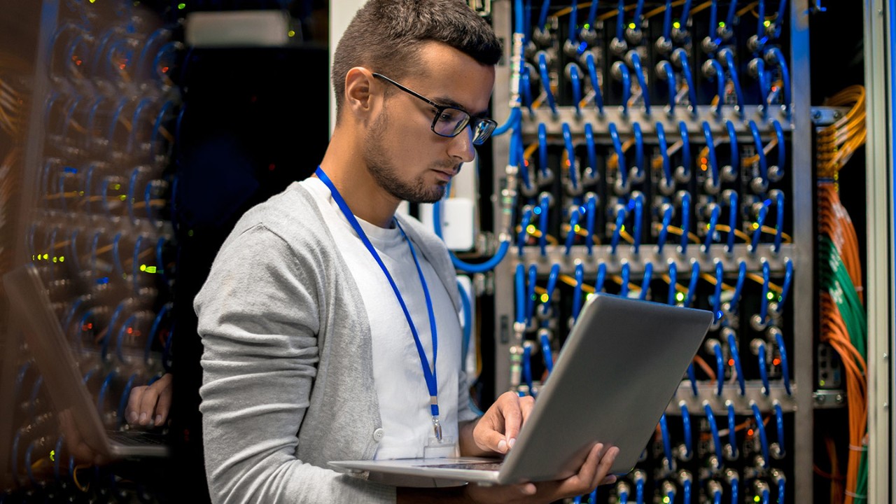 man working on laptop