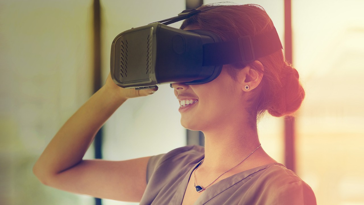 woman wearing VR headset