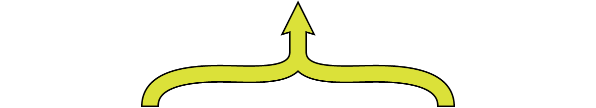 arrow pointing upward to three pillars